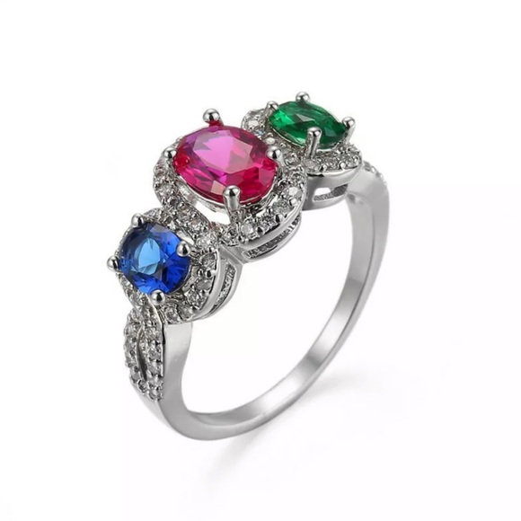 Lamor Fashions Jewelry - Sapphire Ruby Emerald White GF Sz9 Ring JR01